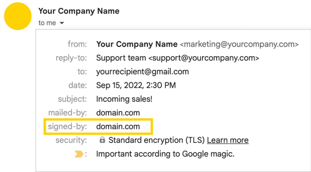 email signature showing verified email domain 