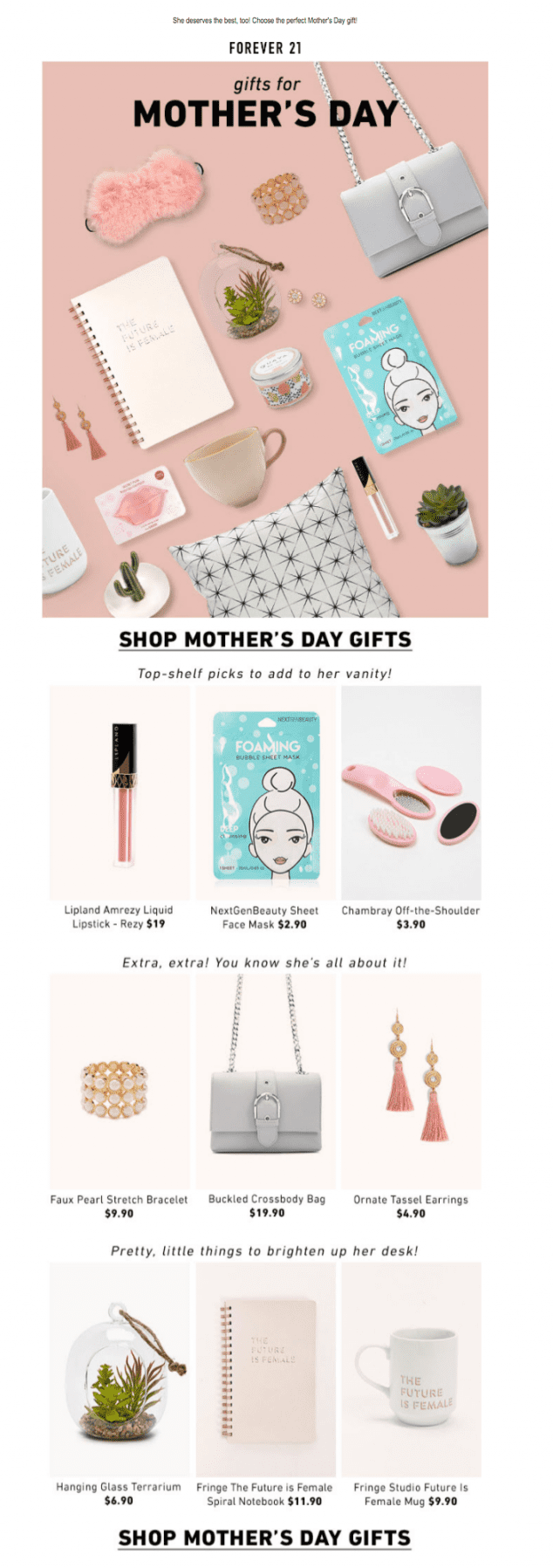 mother's day email example by Forever21