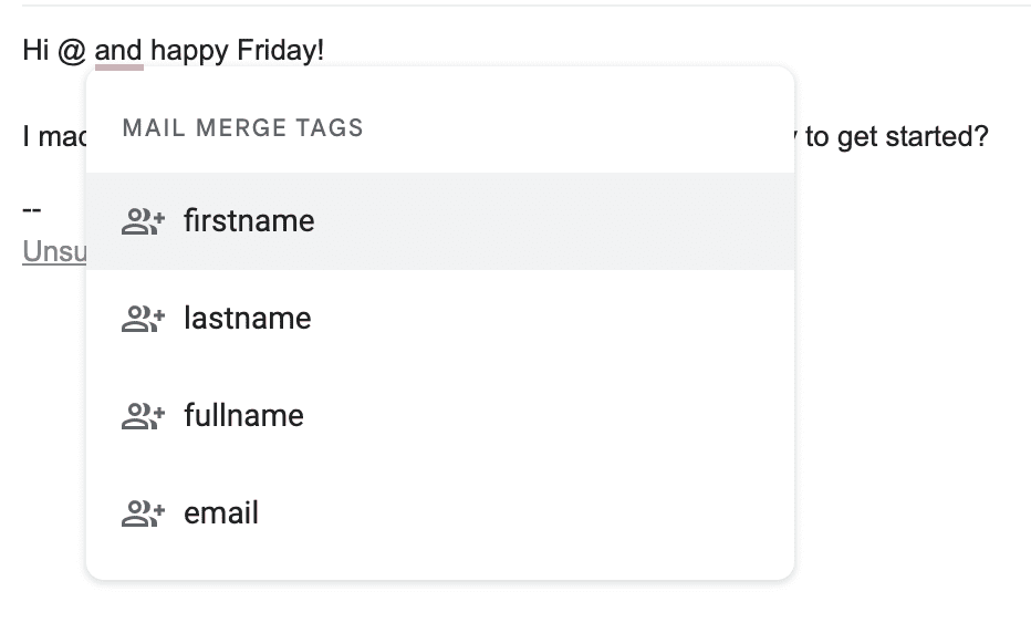Personalization tags in Gmail mass email. 