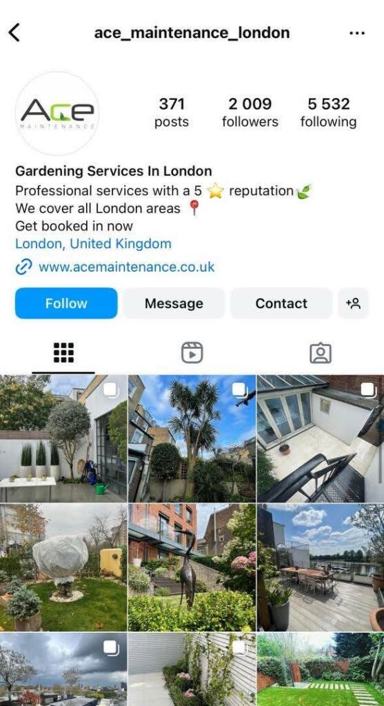 The instagram profile of a home services marketing business