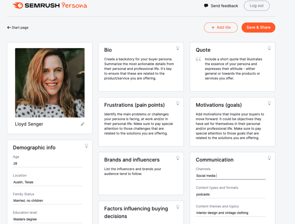 Semrush customer persona example