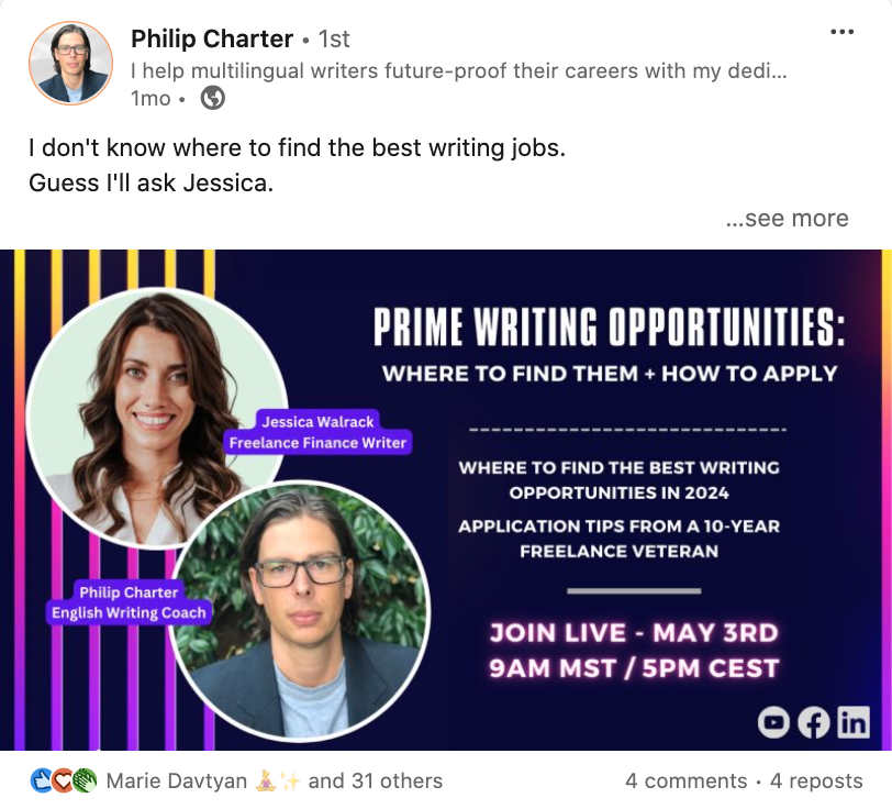 Webinar post on LinkedIn
