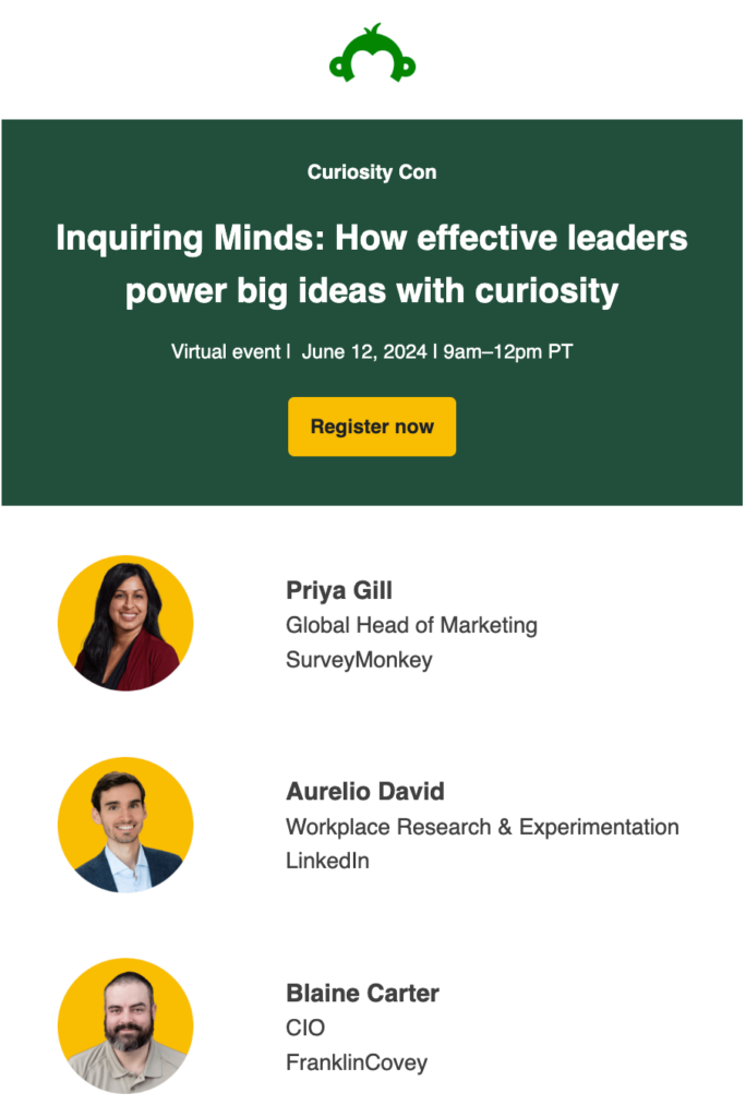 SaaS email marketing example: webinar invitation email by SurveyMonkey